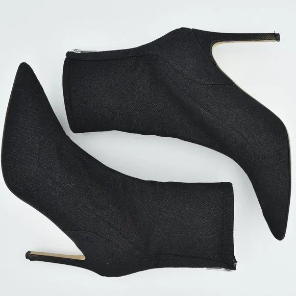 Jewel Badgley Mischka Eva Pointed Toe Black Sparkly Heeled Ankle Booties, Size 7 - Picture 13 of 14